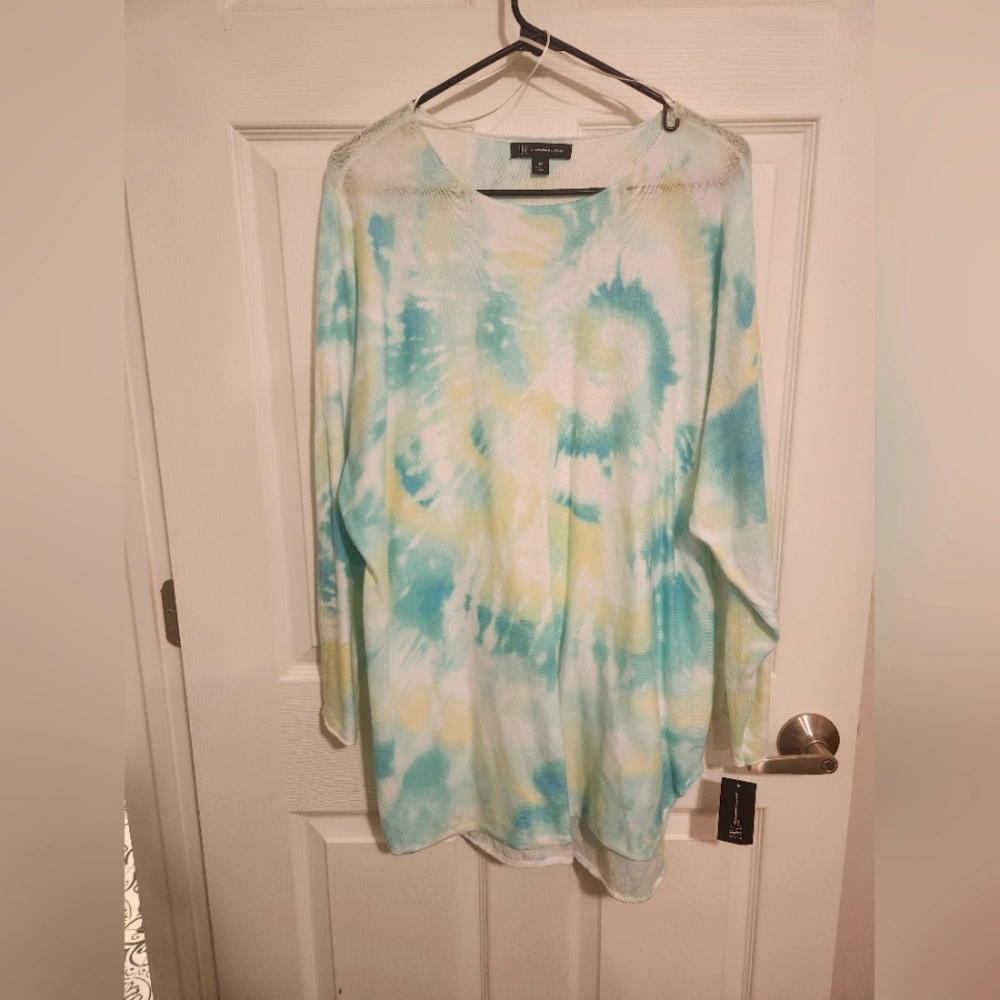 Womens INC Tie dyed Light weight sweater NWT! Size 0x Green and white